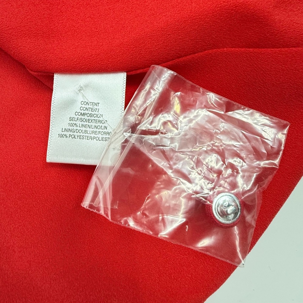 Charles Henry Midi Dress Womens Large Red Linen Tie Shoulder Button Front - Picture 11 of 11